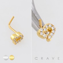 MULTI CZ HOLLOW HEART GEM PAVED 316L SURGICAL STEEL L SHAPE STUD NOSE RING